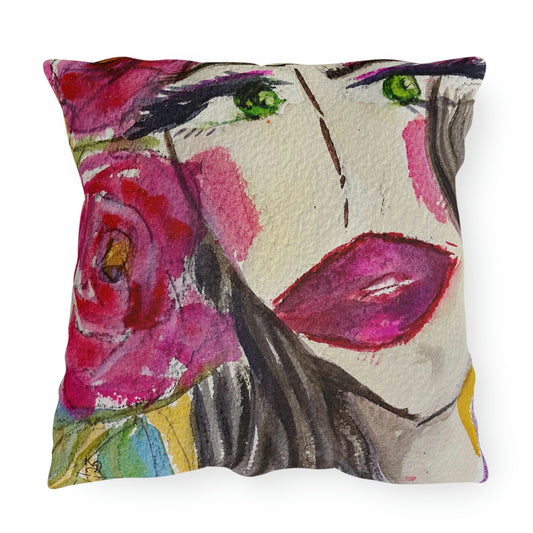 Pretty Brunette "Uh-huh"  Outdoor Pillows