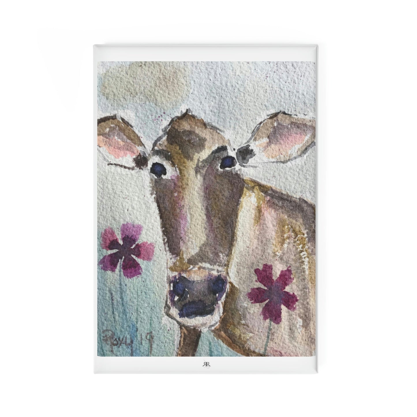 Adorable Cow "Petals" Button Magnet, Rectangle