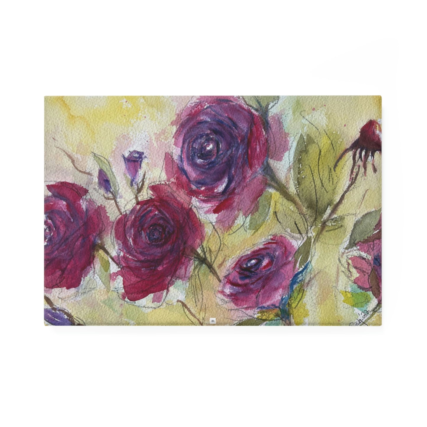 Aimant bouton avec roses rouges moelleuses, rectangle