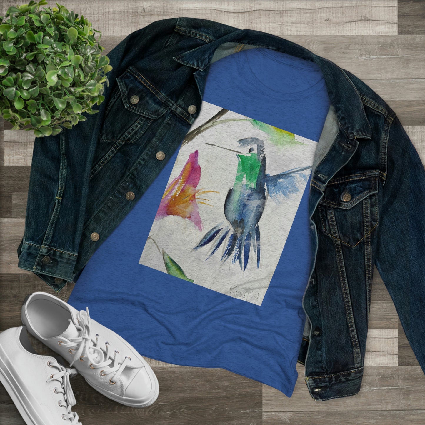 Floaty Hummingbird (image sur le devant) Tee-shirt Triblend Tee ajusté pour femmes