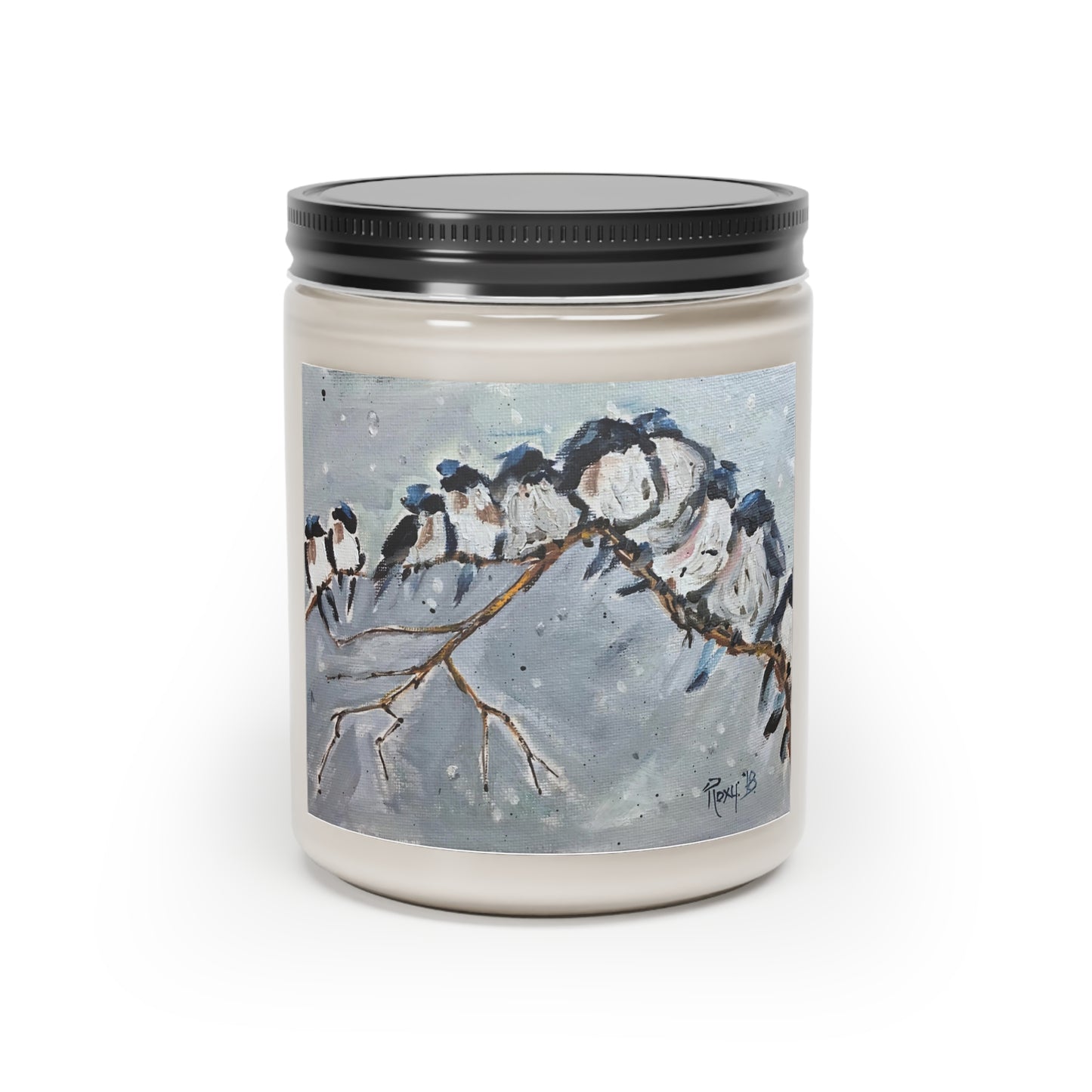 Group Hug Wrens on a Snowy Branch Candle