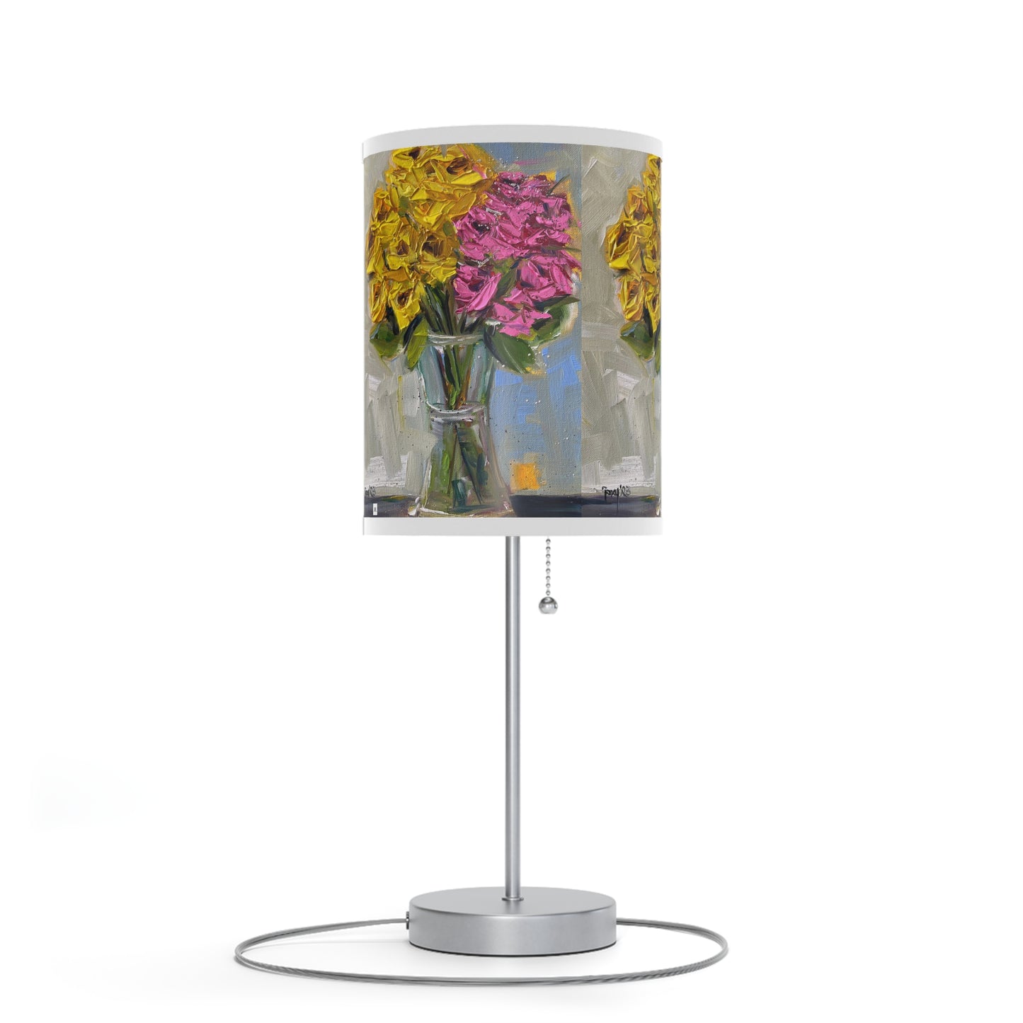 Pink and Yellow Roses Lamp on a Stand, US|CA plug