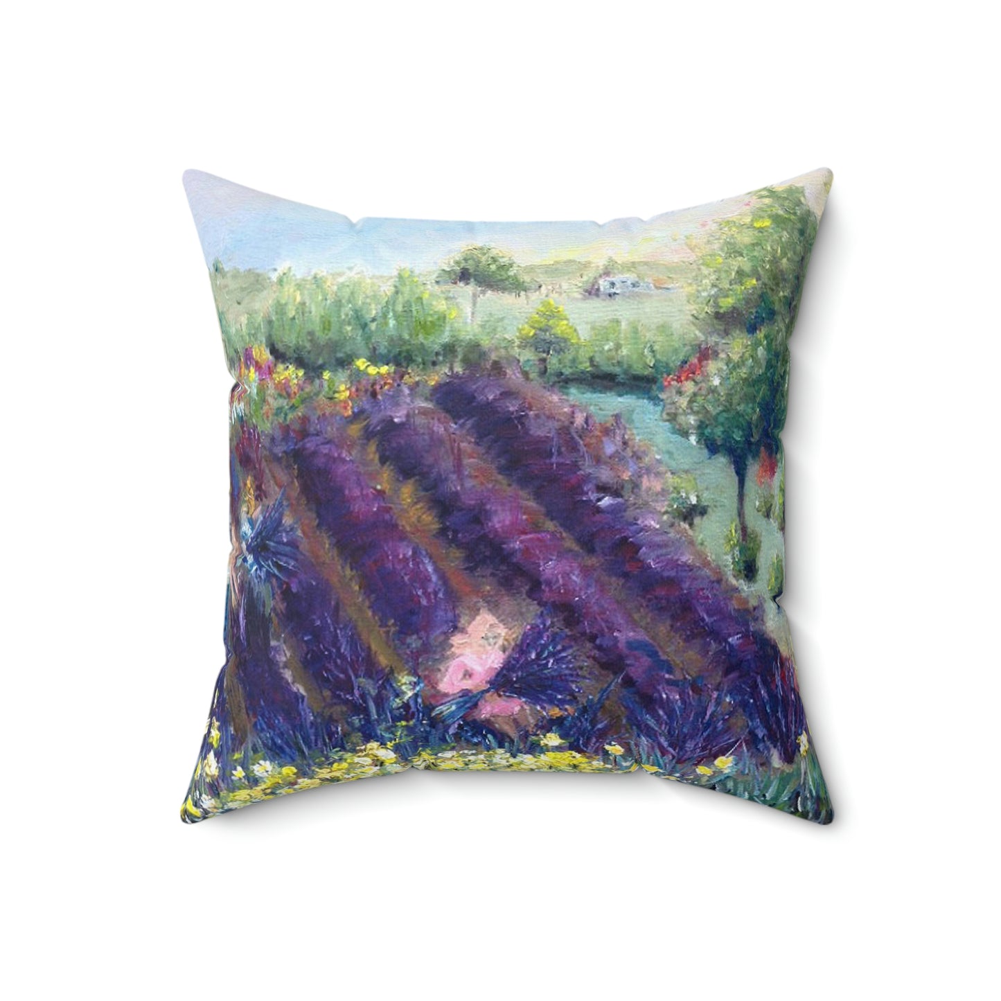 Provence Lavender Farm Indoor Spun Polyester Square Pillow