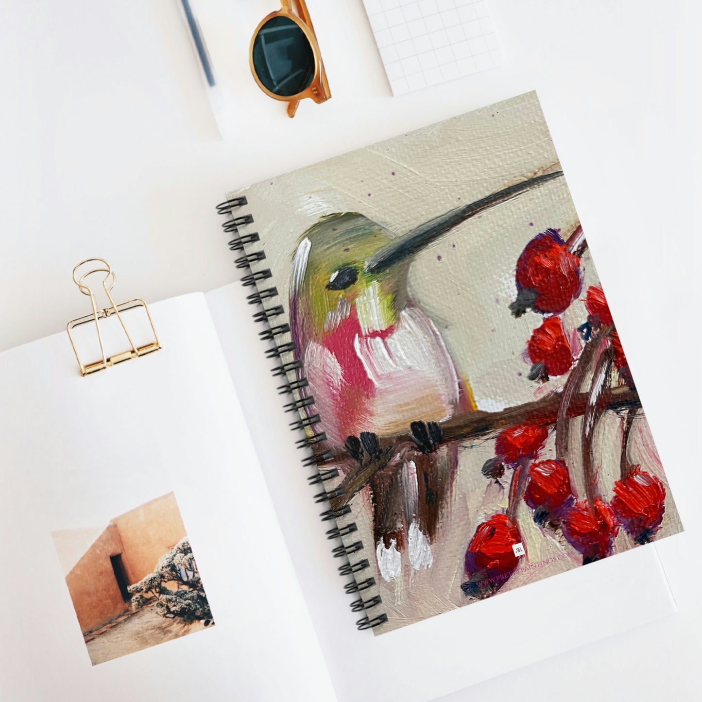 Hummingbird with Berries Spiral Notebook