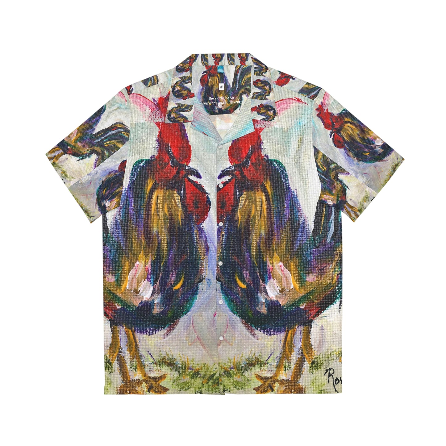 Barnyard Bully Original Gallo Pintura Camisa hawaiana para hombre