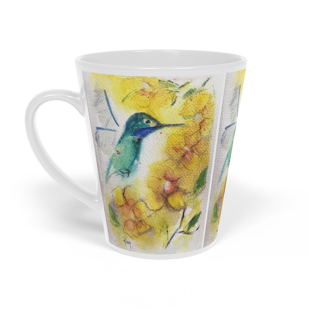 Hummingbird among Yellow Flowers Latte Mug, 12oz