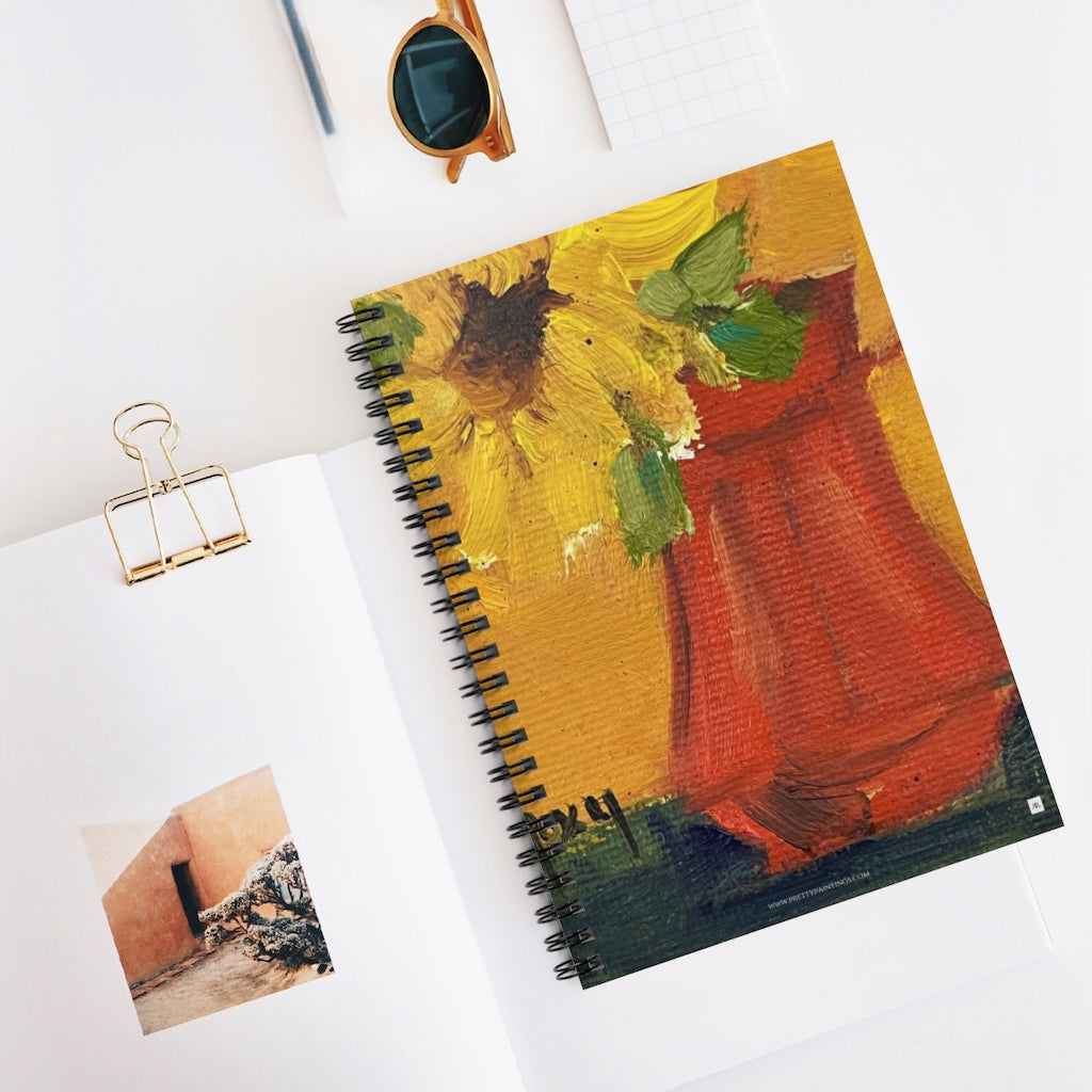 Sunflower in a Red Pitcher  Spiral Notebook