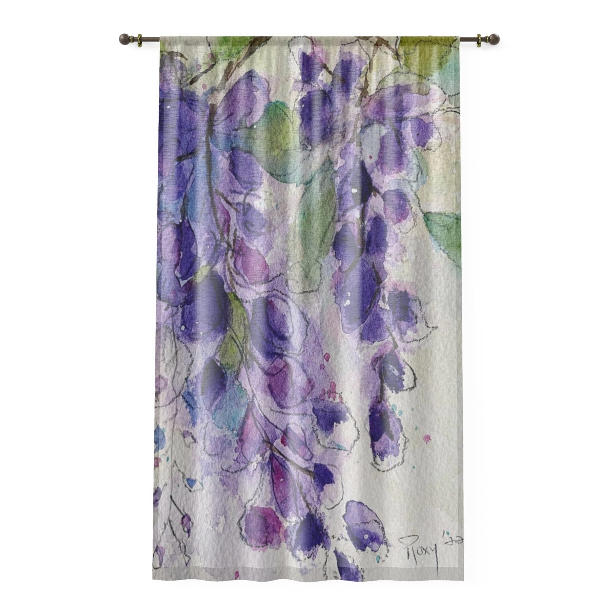 Purple Wisteria print on 84 x 50 inch Sheer Window Curtain
