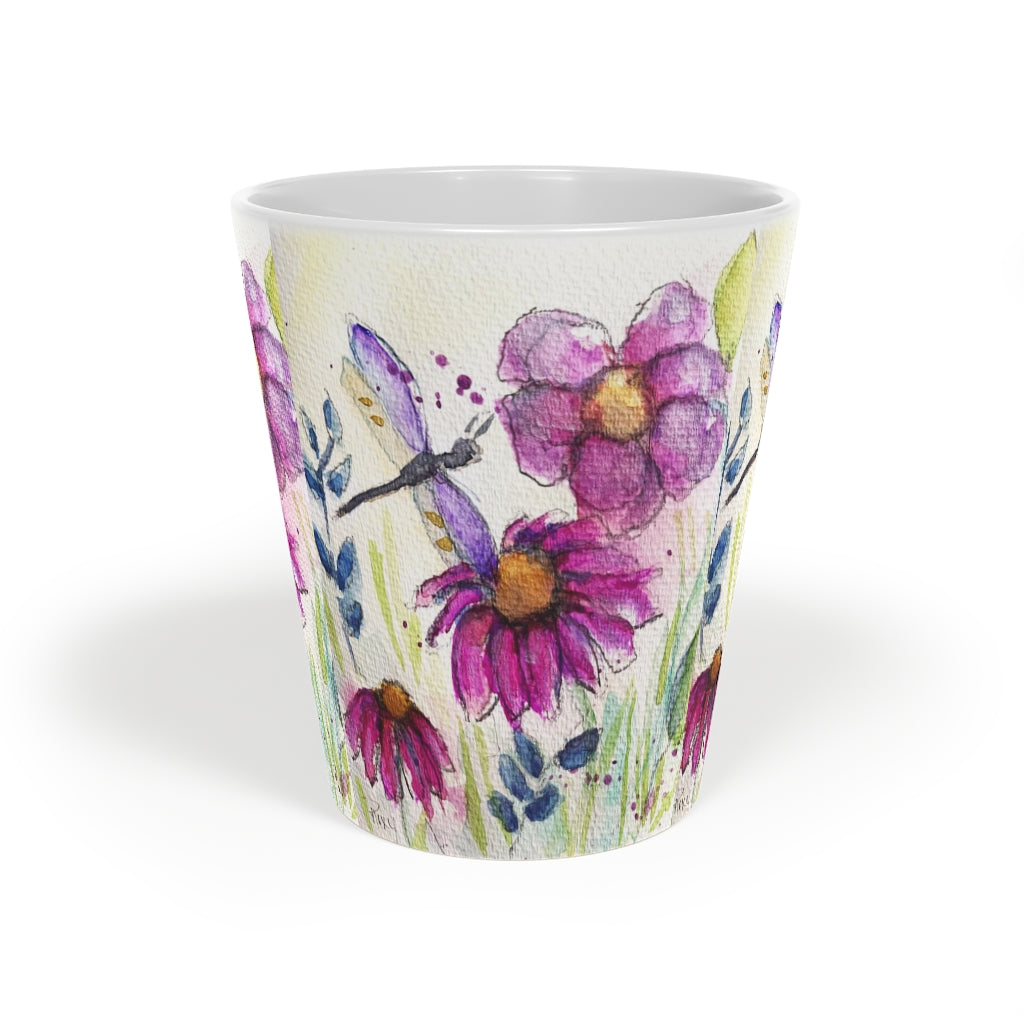 Purple Dragonfly Garden Latte Mug, 12oz