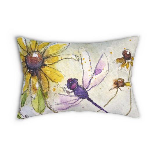 Dragonfly on a Coneflower Lumbar Pillow