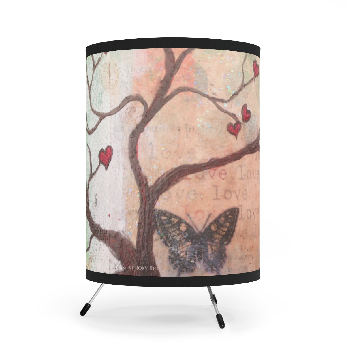 Lampe trépied fantaisiste d’arbre de coeur de fée de papillon