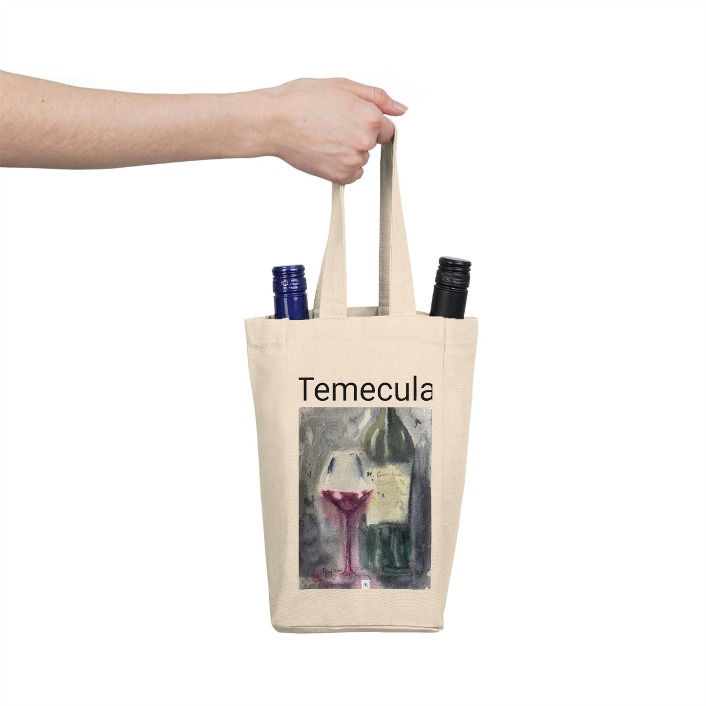 Temecula Double Wine Tote Bag con pintura "Vino y botella"