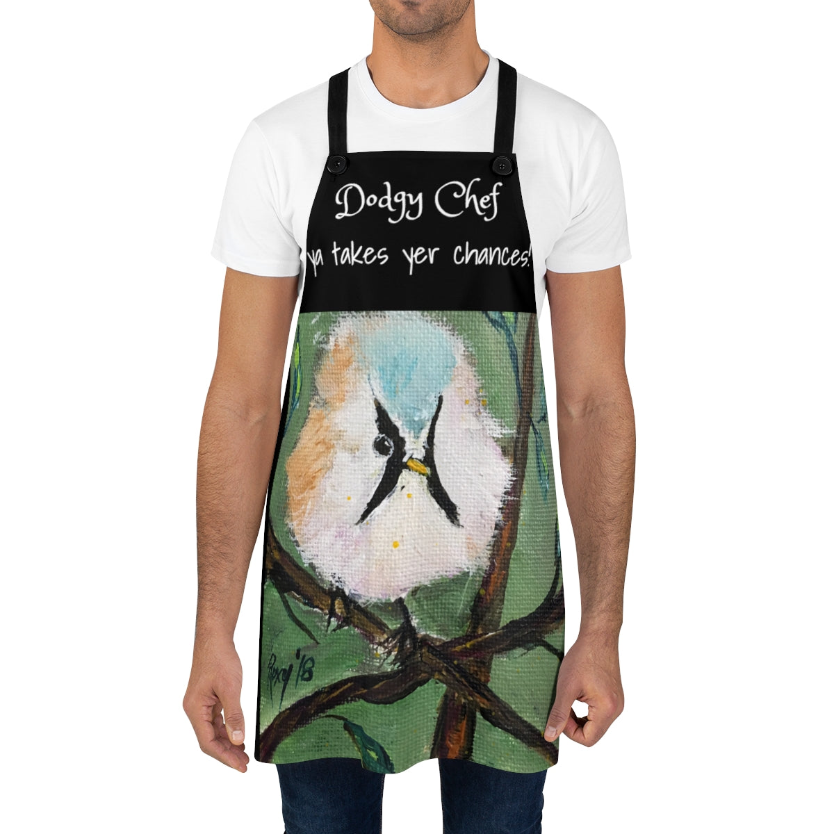 Dodgy Chef Apron funny British UK phrase saying on a Black Kitchen Apron  with Original  Bearded Tit Painting Art Print Wearable Art