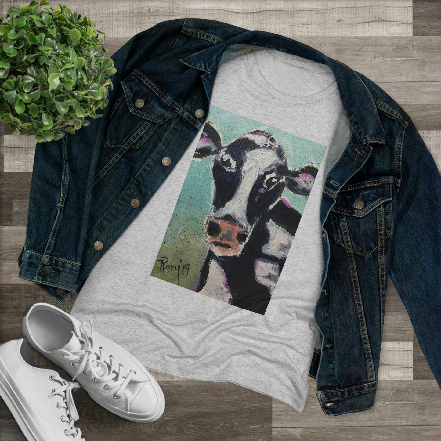 Edna Cow Tee-shirt Triblend Tee ajusté pour femmes