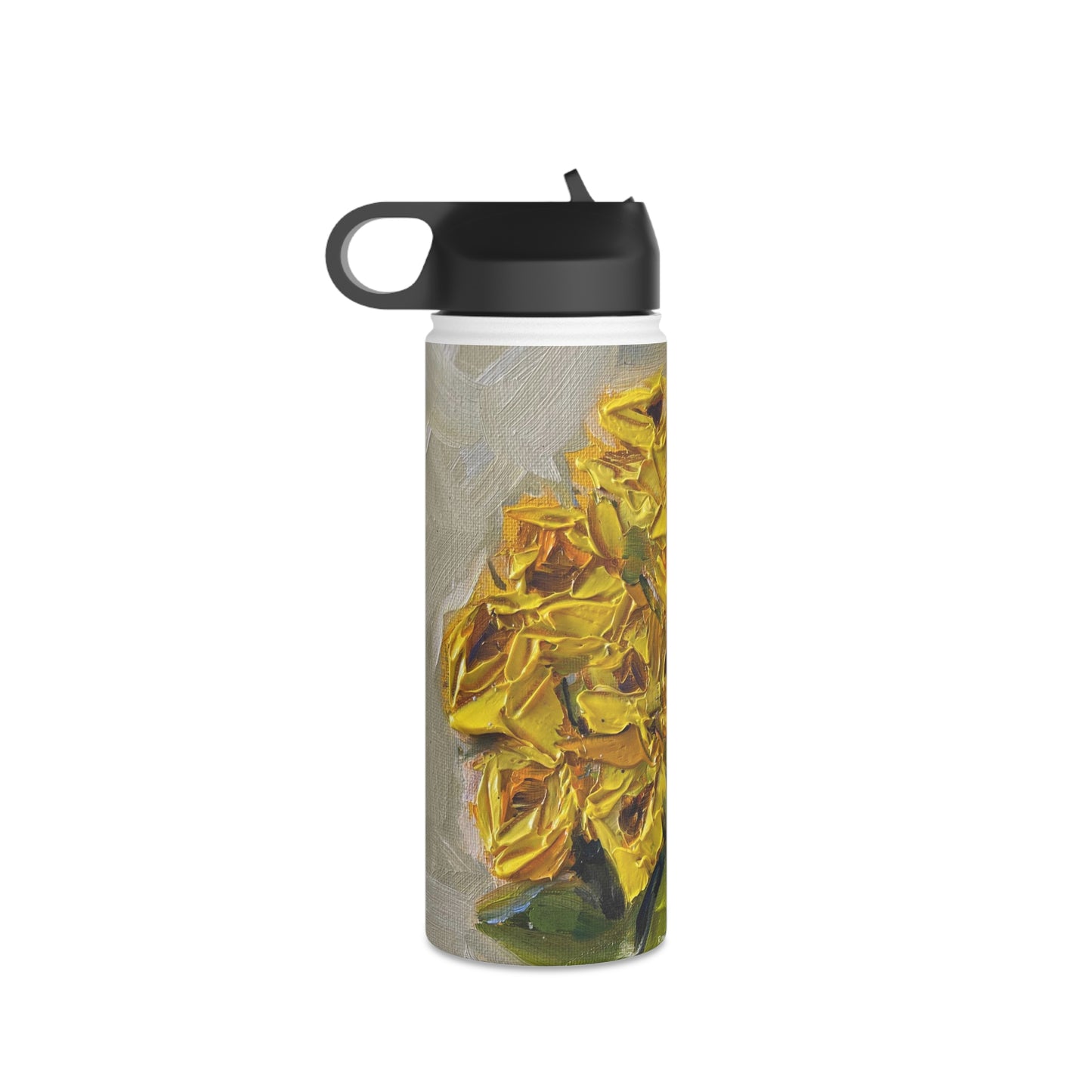Pink and Yellow Roses (Art) Stainless Steel Water Bottle, Standard Lid
