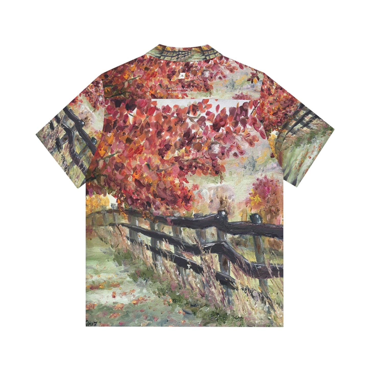 The Rickety Fence Original Oil Landscape Painting Men's Hawaiian Shirt