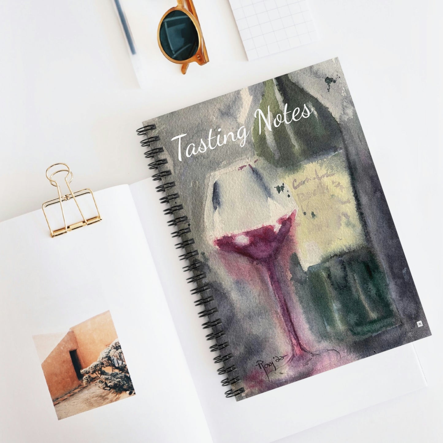 Bouteille de vin et verre "Notes de dégustation" Cahier à spirale