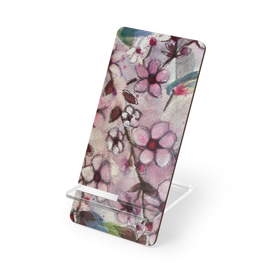 Support pour téléphone portable Colibri dans les fleurs de cerisier