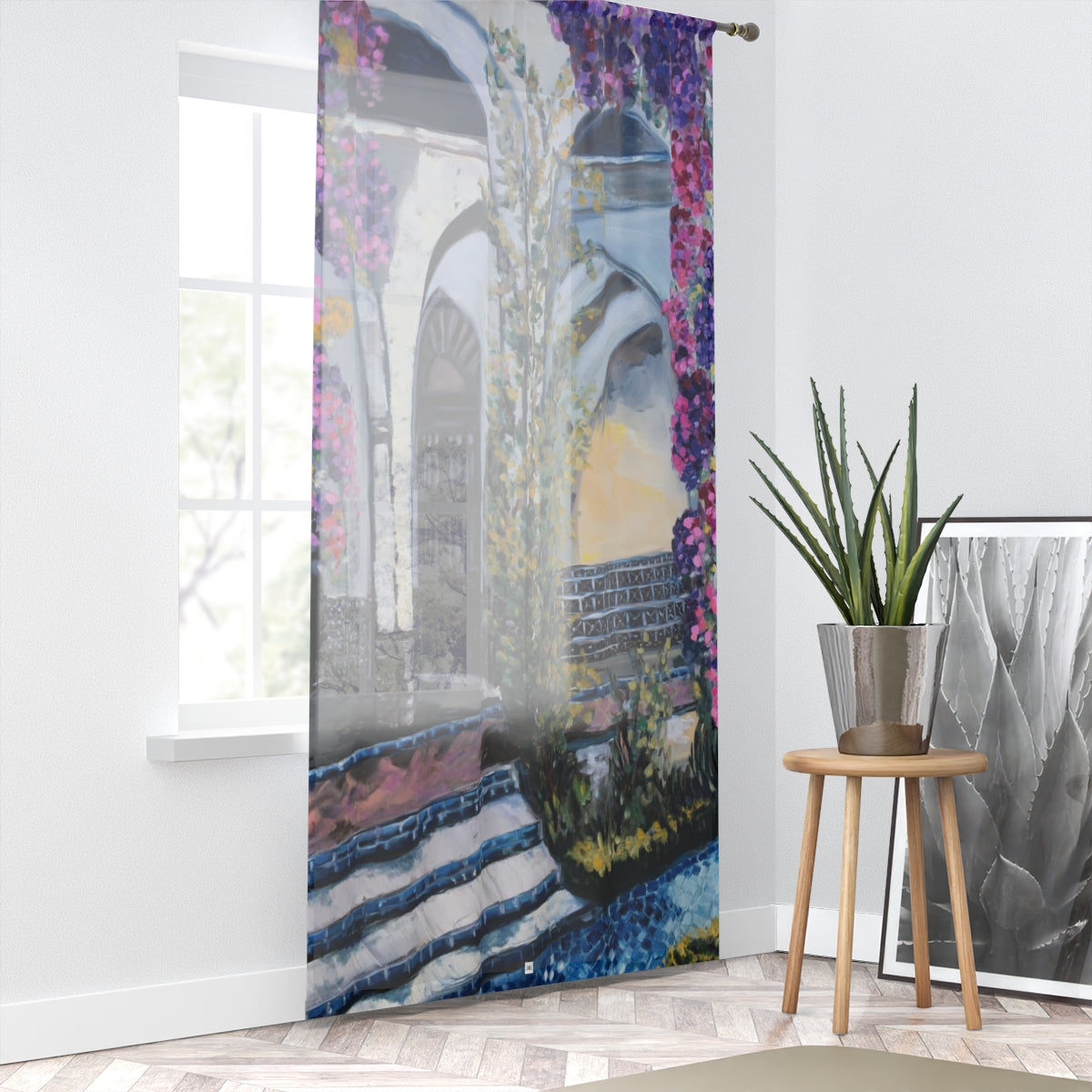 Impresión de Wisteria de París (Mezquita Le Grande) en cortina transparente de 84 x 50 pulgadas