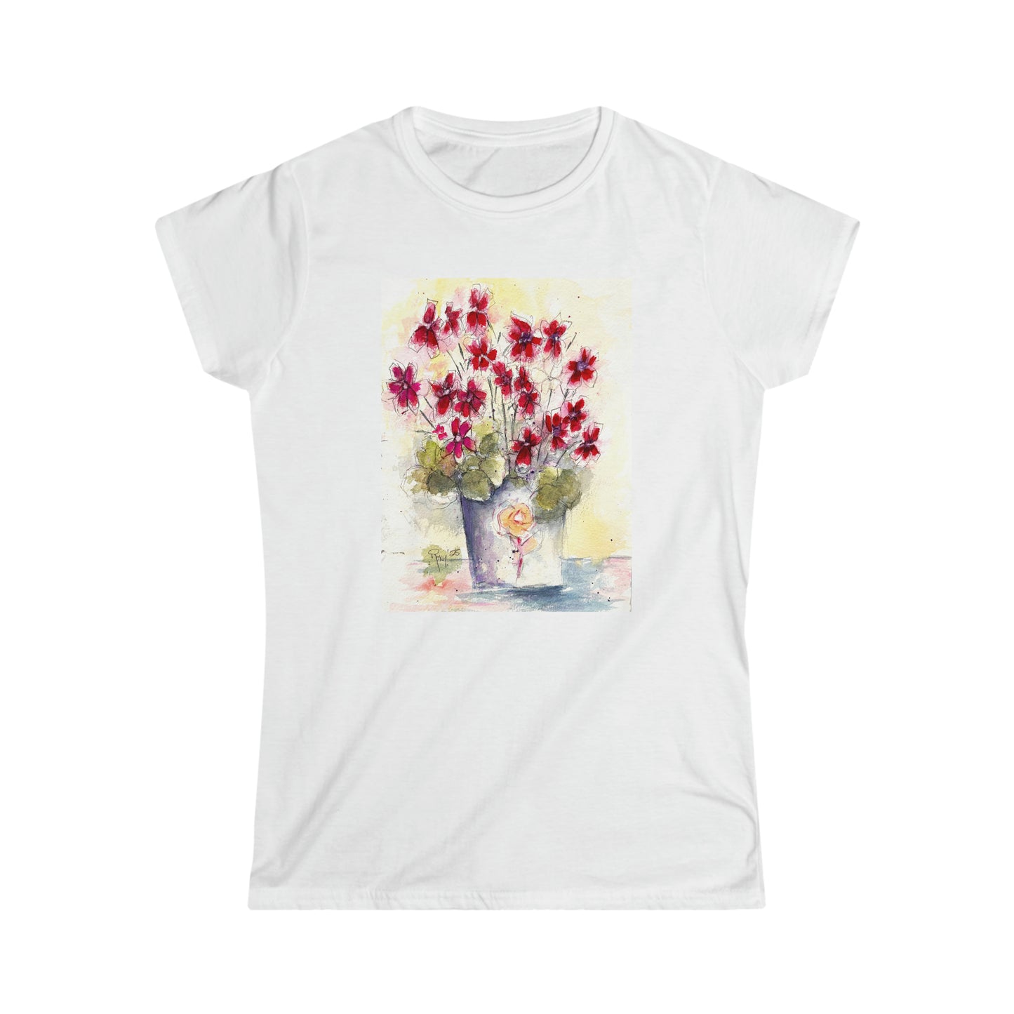 Red Ivy Geraniums Camiseta semiajustada estilo suave para mujer