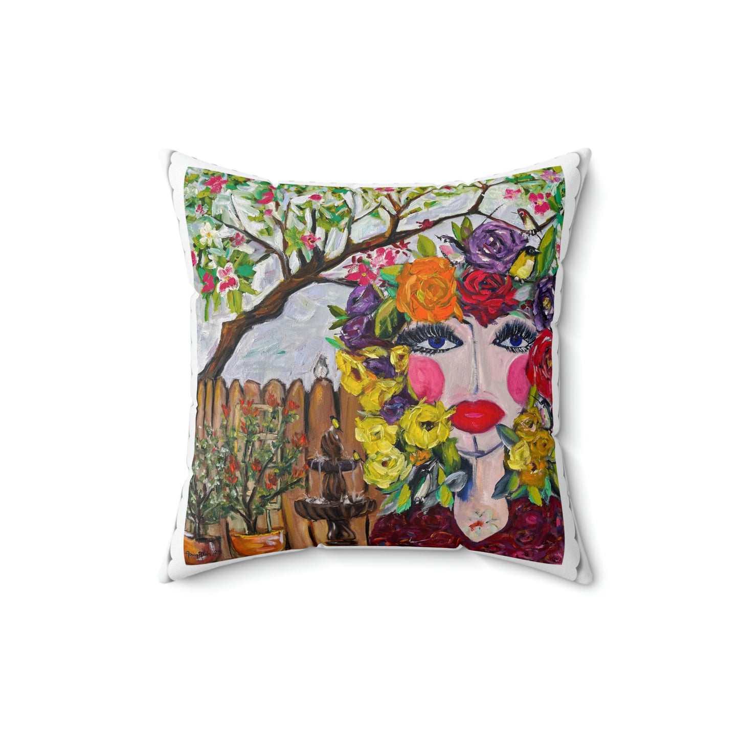 Birds and Blossoms Indoor Spun Polyester Square Pillow