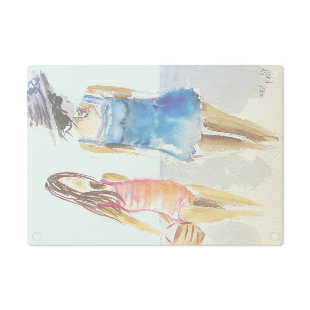 Mother and Daughter Beach Babes Glass Cutting Board