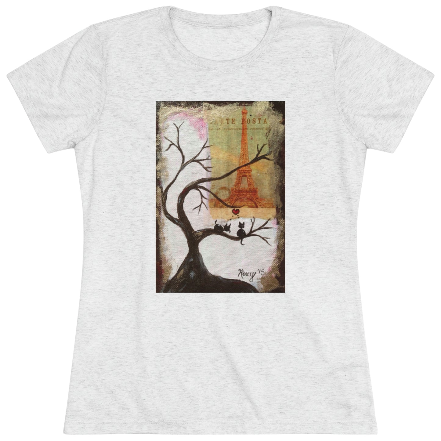 Même les chats aiment Paris Whimsical Tee-shirt Triblend ajusté pour femmes