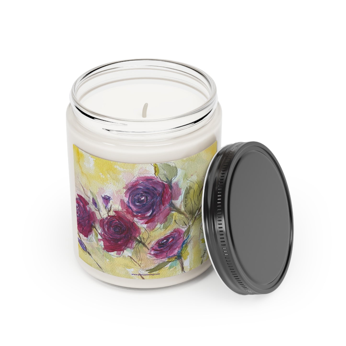 Fluffy Red Roses Loose Floral Watercolor Candle