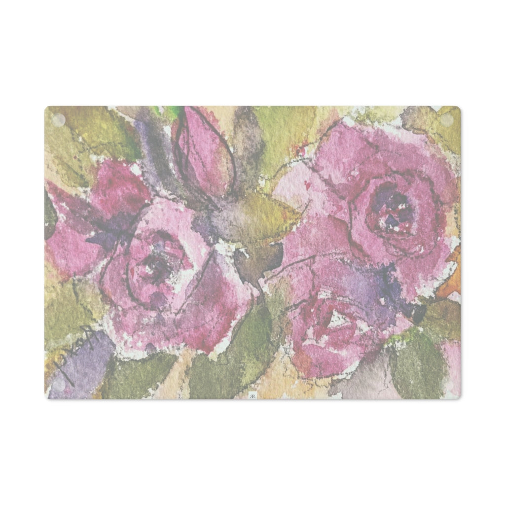 Pink Roses Glass Cutting Board