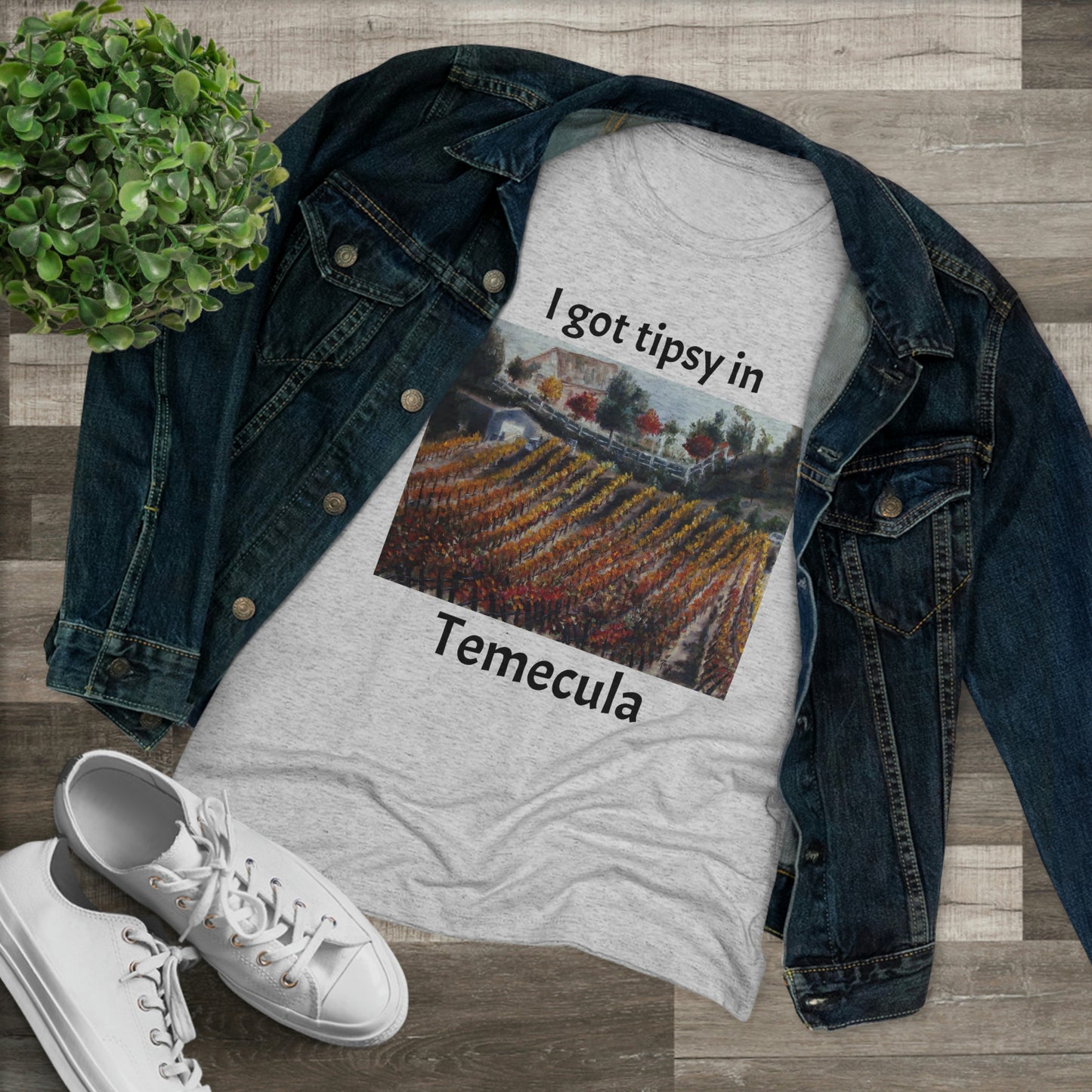 I got tipsy in Temecula Women's fitted Triblend Tee Temecula tee shirt souvenir featuring "Vinedmia Winery in Autumn"