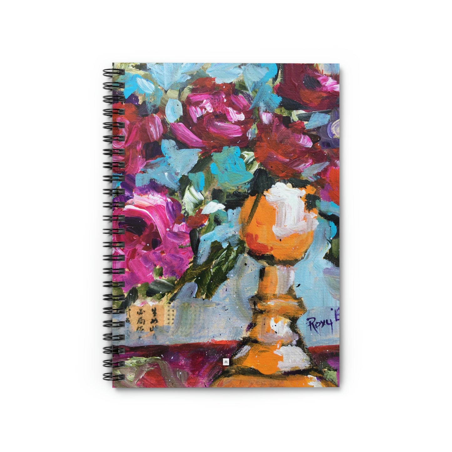 Pink Roses in an Orange Goblet Spiral Notebook
