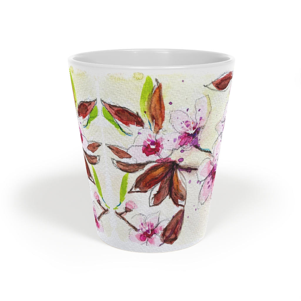 Tasse à café au lait Fleurs de cerisier aux feuilles foncées, 12 oz