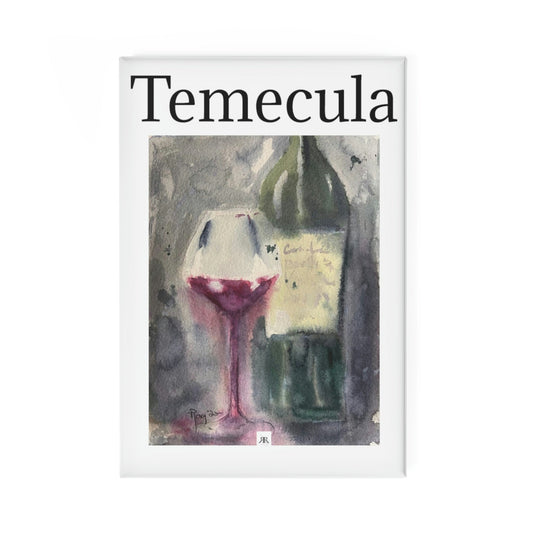 Temecula Vertical Wine Bottle and Glass Button Magnet, Rectangle