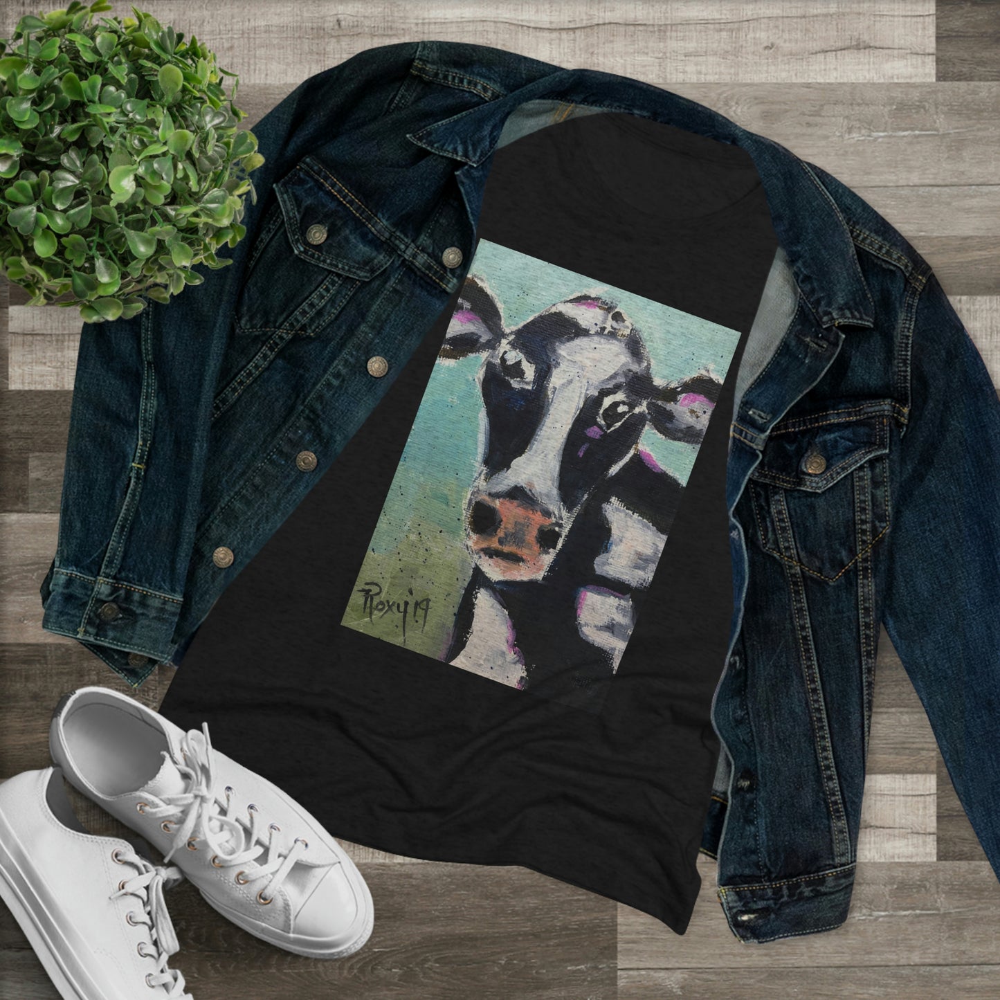 Edna Cow Camiseta ajustada Triblend Tee para mujer