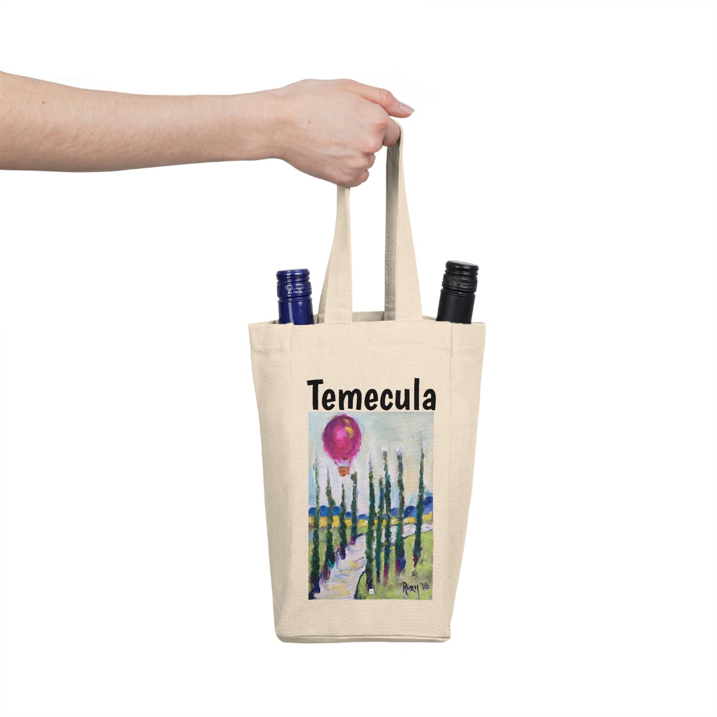 Temecula Double Wine Tote Bag con la pintura "Buenos días Wine Country"