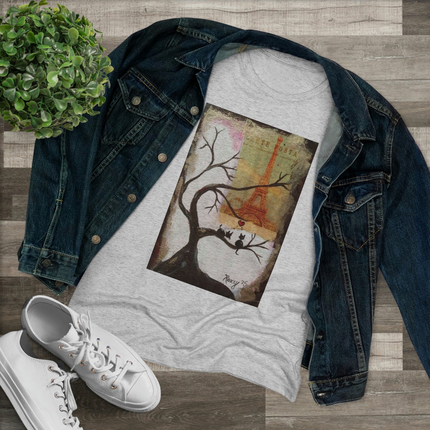 Même les chats aiment Paris Whimsical Tee-shirt Triblend ajusté pour femmes