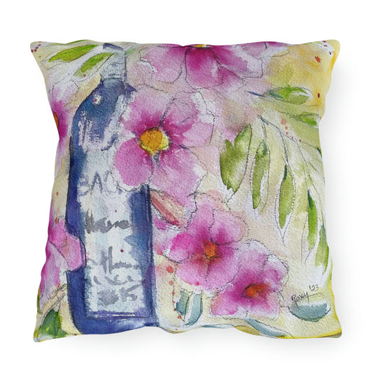 Bottle and Blooms Outdoor Pillows