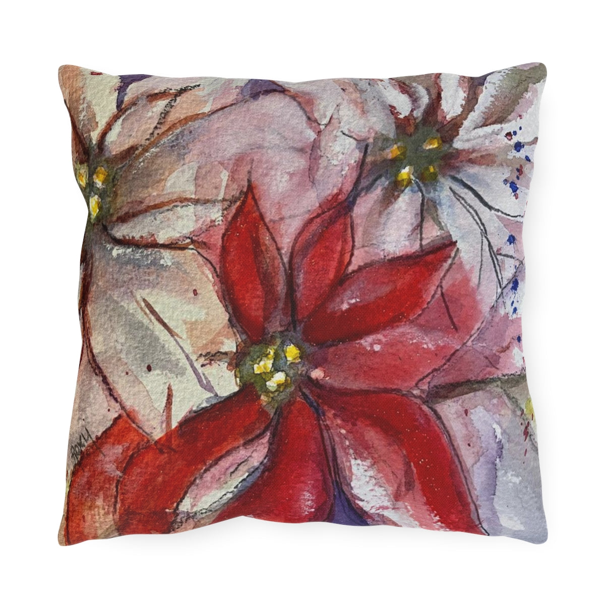 Poinsettias Outdoor Pillows