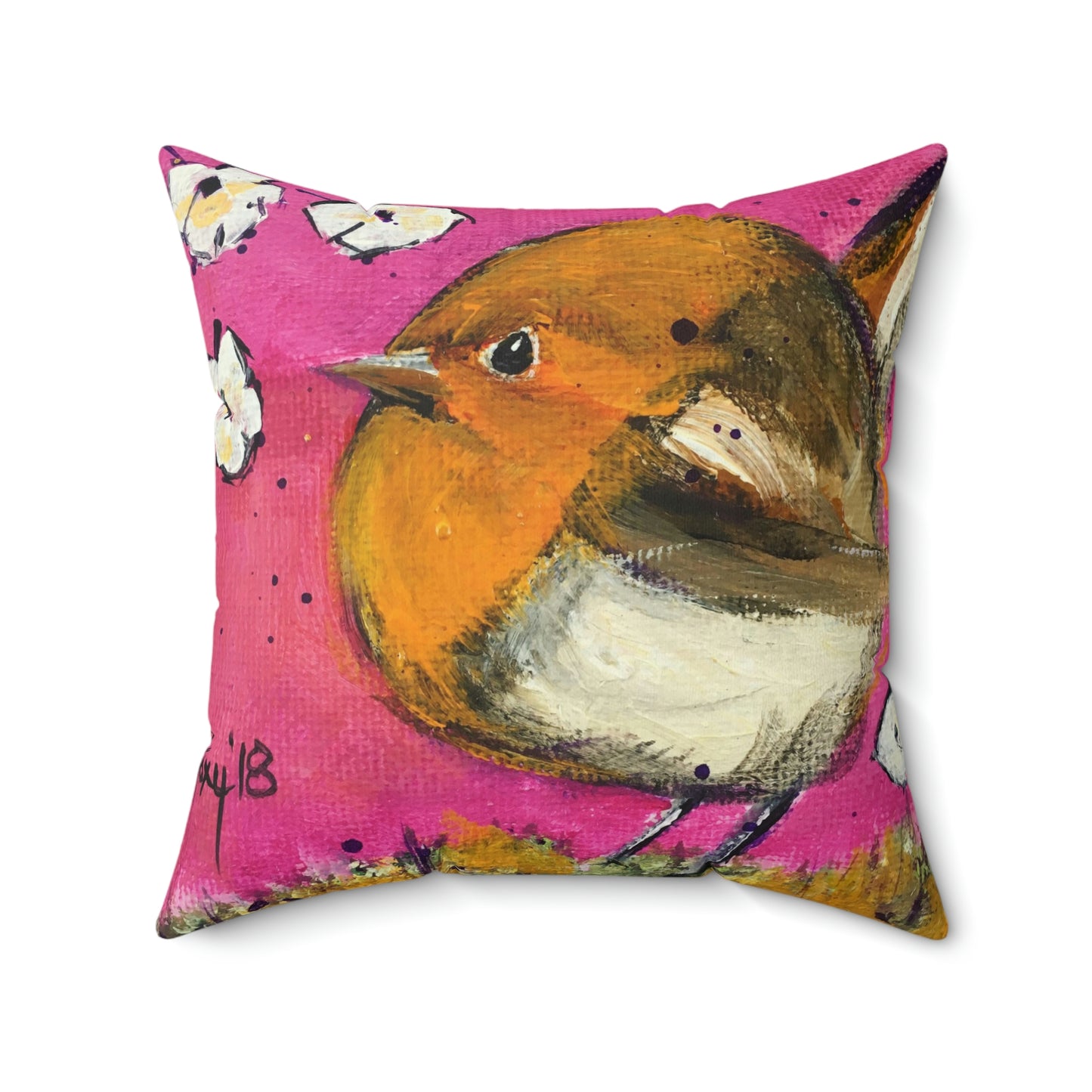 Whimsical Wren Bird Indoor Spun Polyester Square Pillow