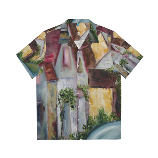 Arlington Row Bilbury Cotswolds Oil Landscape Chemise hawaïenne pour hommes