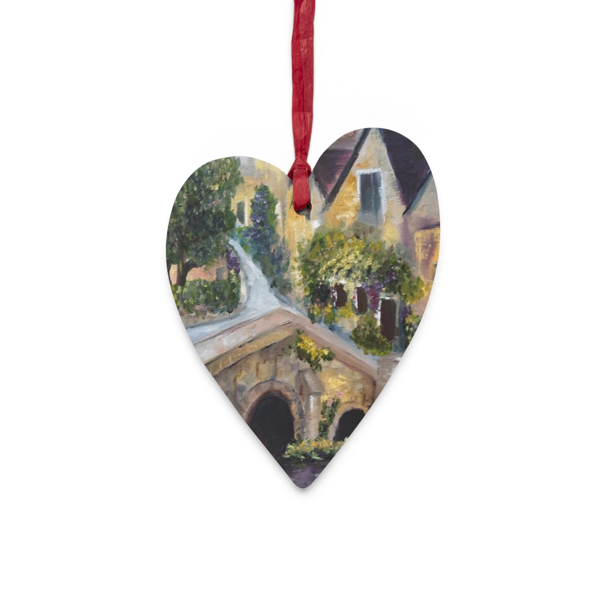 Castle Combe Cotswolds Heart Shaped Wooden Ornament