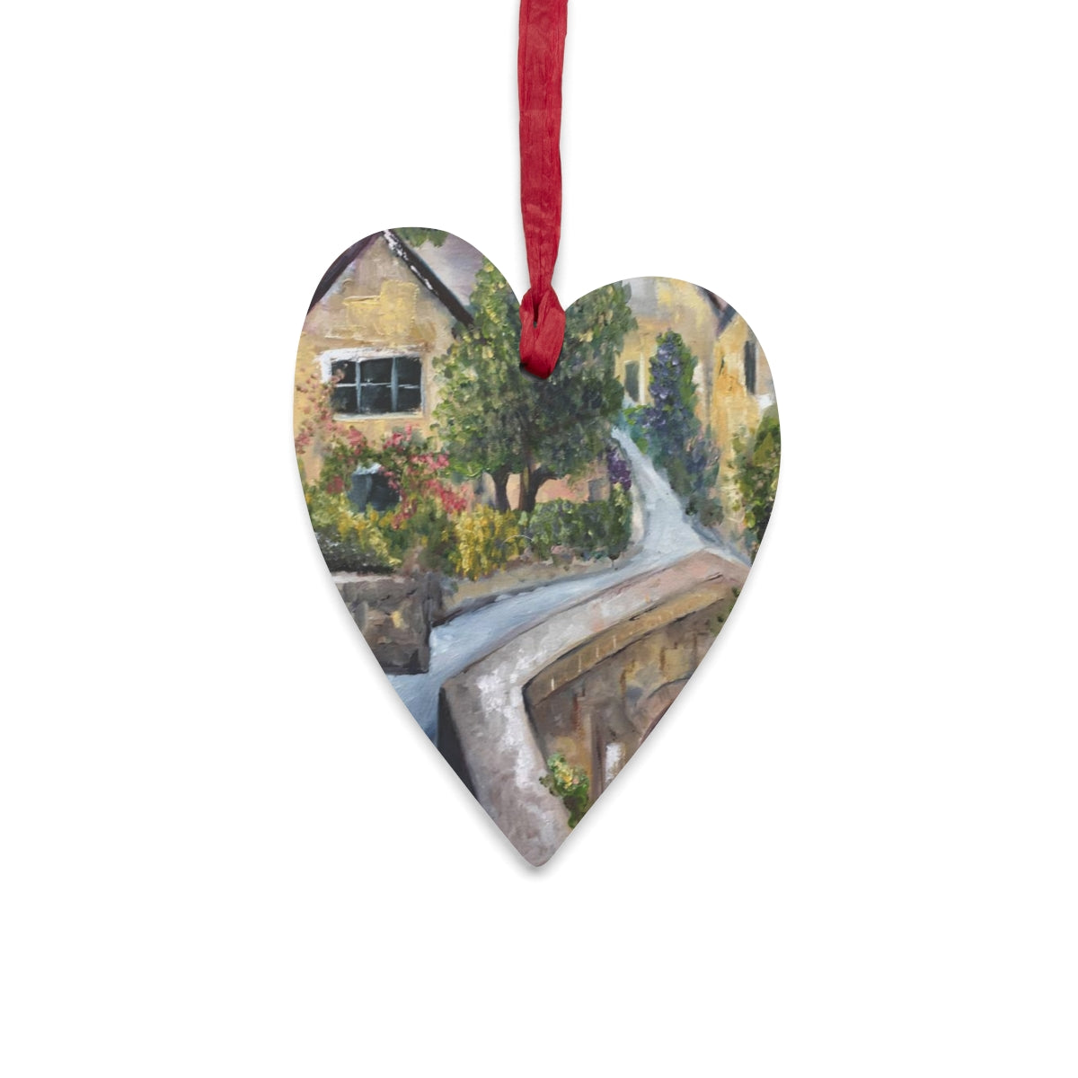 Castle Combe Cotswolds Heart Shaped Wooden Ornament