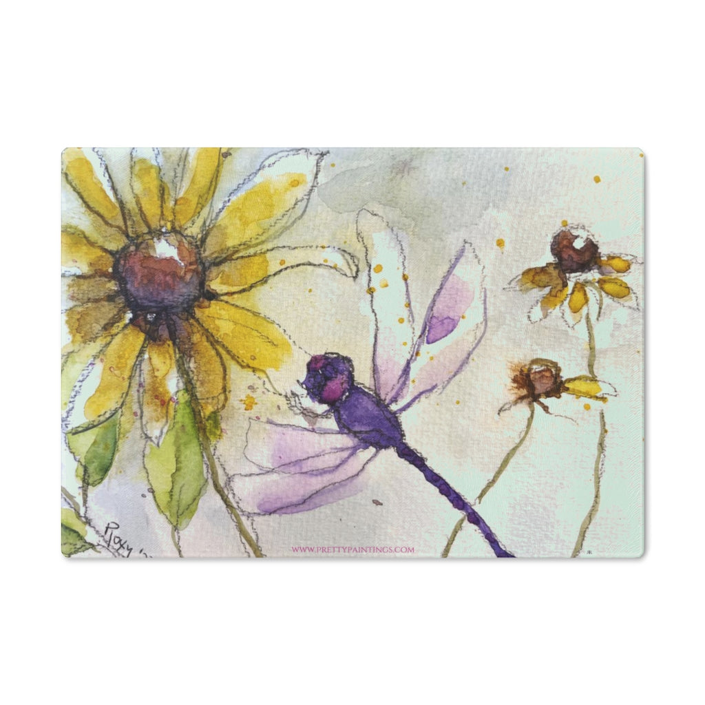 Dragonfly on Yellow Coneflower Glass Cutting Board
