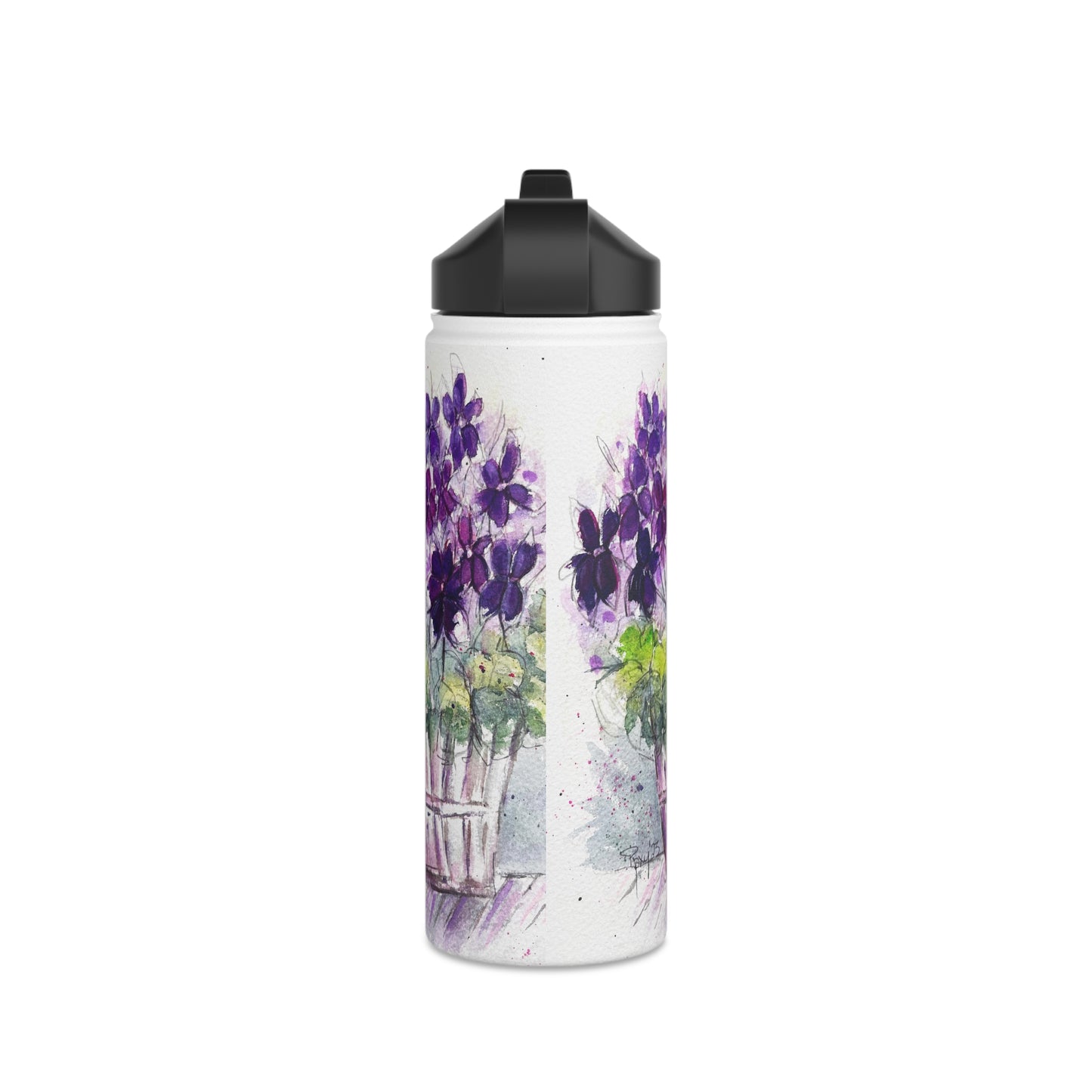 Purple Ivy Geraniums in a Basket Stainless Steel Water Bottle, Standard Lid