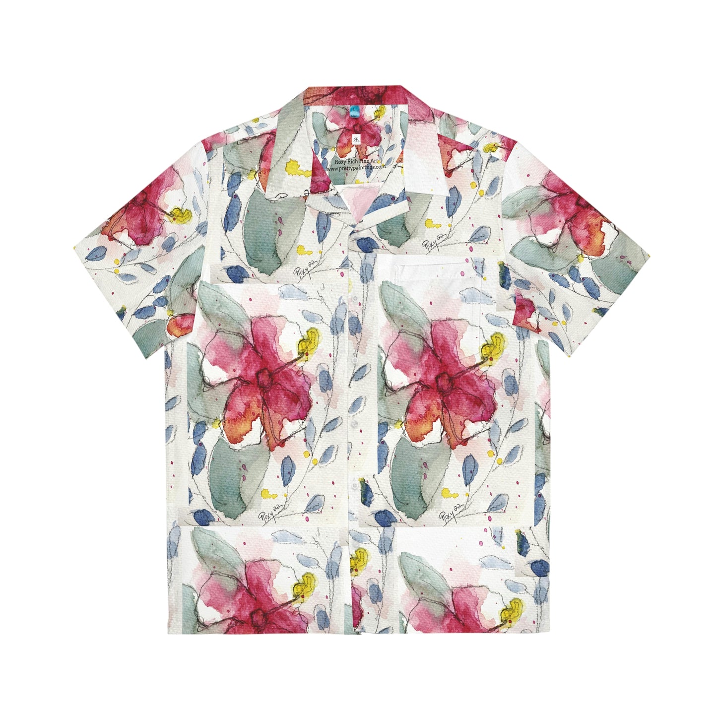 Hibiscus Flower Original Loose Floral Aquarelle Peinture Chemise hawaïenne pour hommes