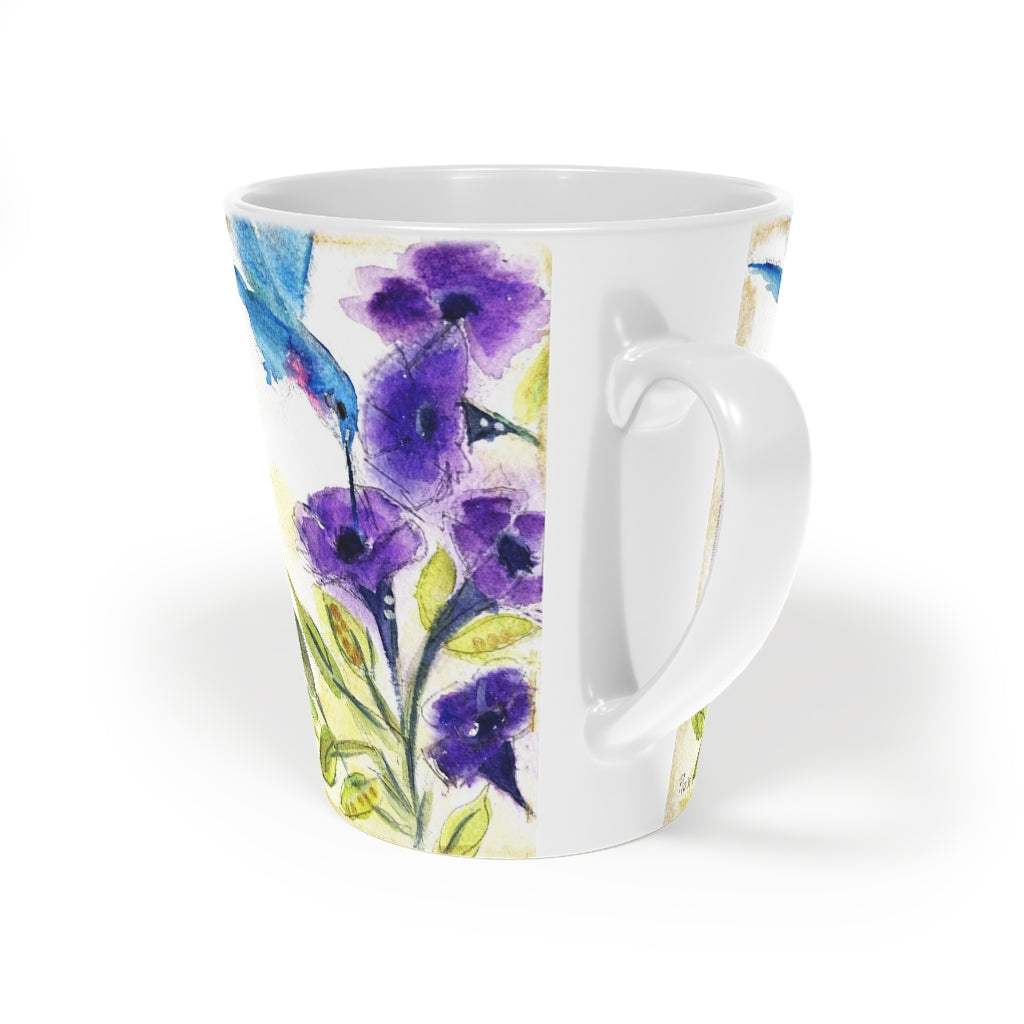 Hummingbird with Purple Flowers Latte Mug, 12oz