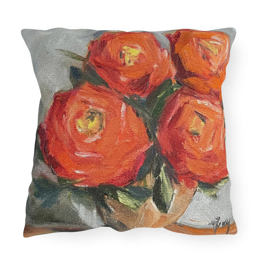 Orange Roses Outdoor Pillows