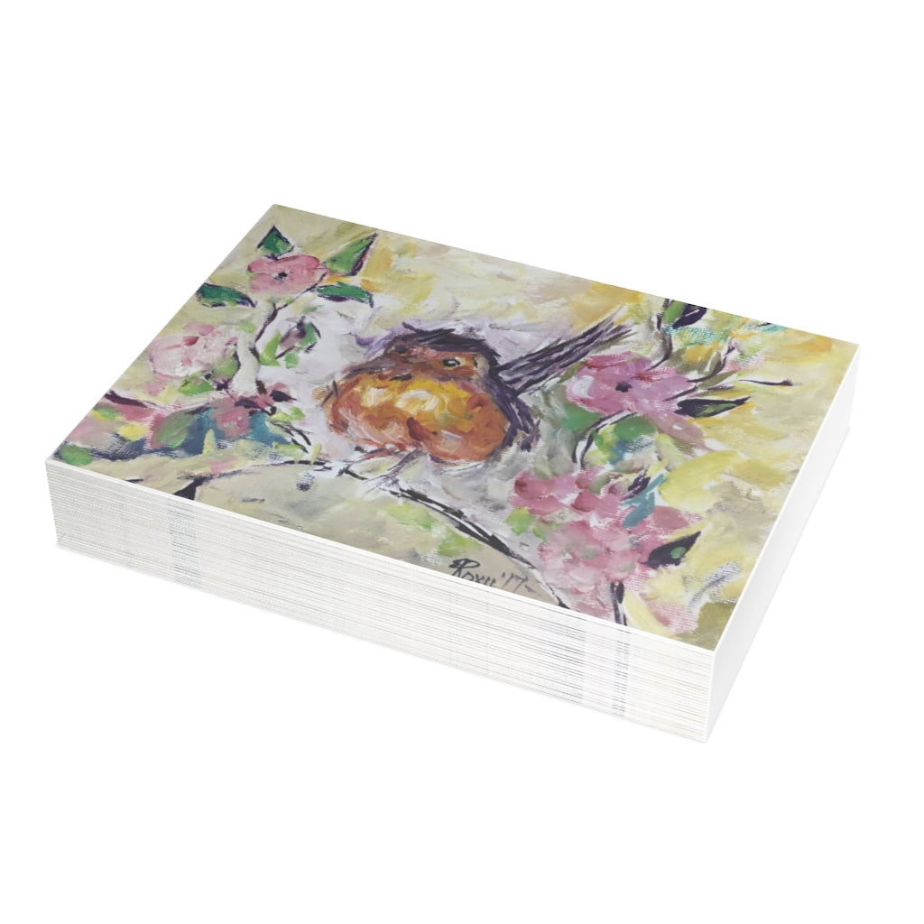 Robin in Cherry Blossoms Folded Greeting Cards