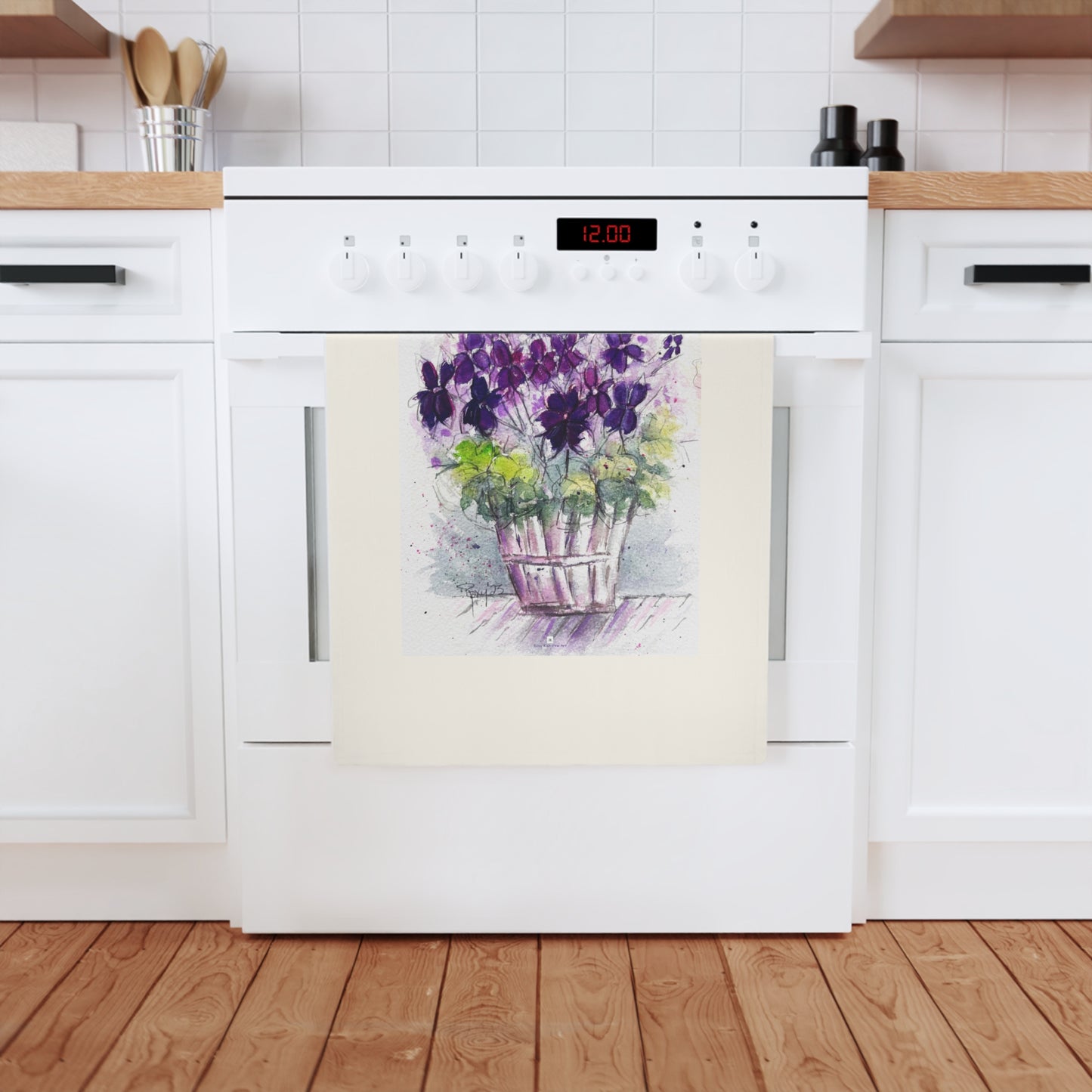 Paño de cocina de algodón orgánico vegano Purple Ivy Geraniums