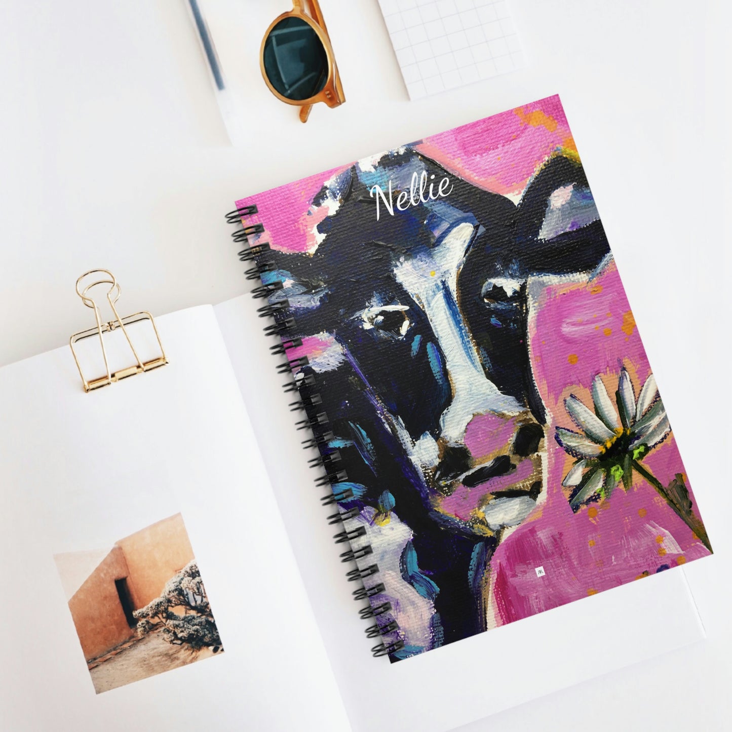 Nellie Cow - Whimsical Cow Painting Spiral Notebook